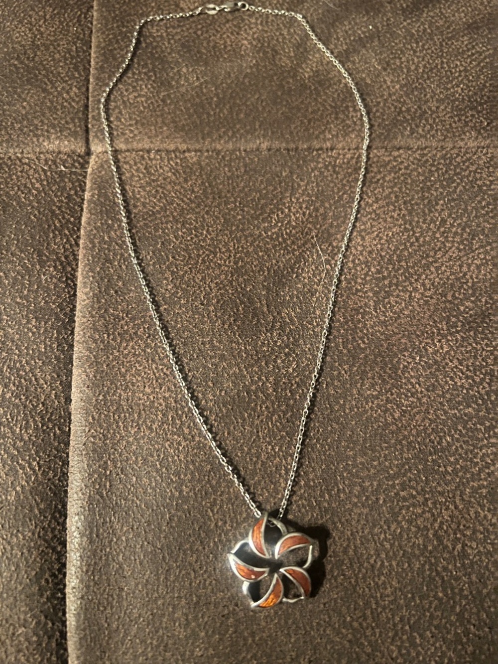 Na Hoku Silver and brown koa wood flower pendant Plumeria